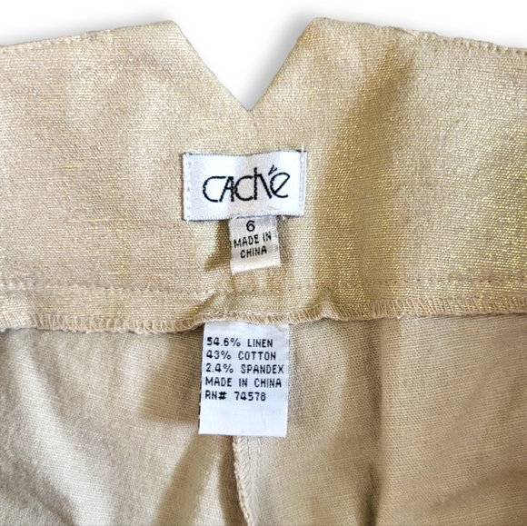 Cache Gold Linen Spandex Cropped Pants Size 6 - Picture 4 of 5